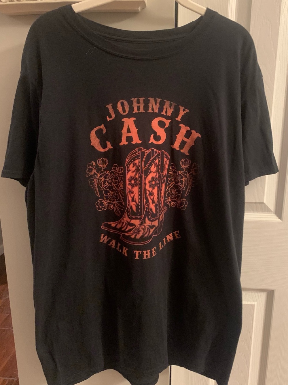 Johnny Cash Walk the Line Short Sleeve Graphic Tee - Black with Orange Print